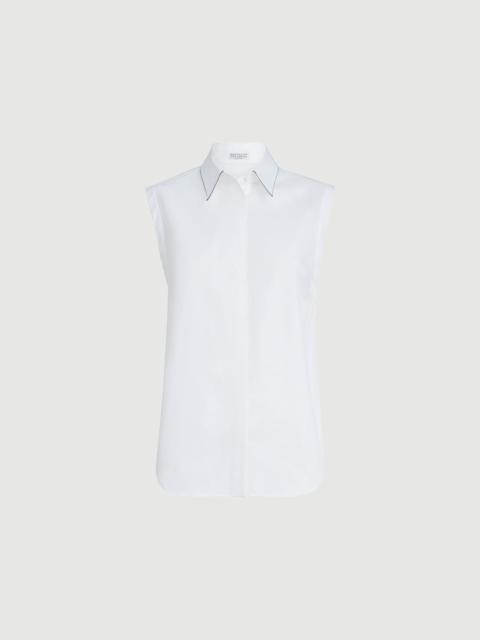 Brunello Cucinelli Stretch cotton poplin sleeveless shirt with shiny trim