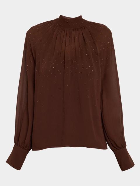 GENERATION LOVE Noor Crystal-Embellished Chiffon Mock-Neck Blouse