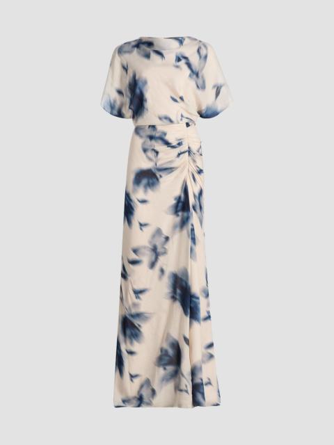 AMSALE Women's Blurred Floral Draped A-Line Gown - Slate Multi