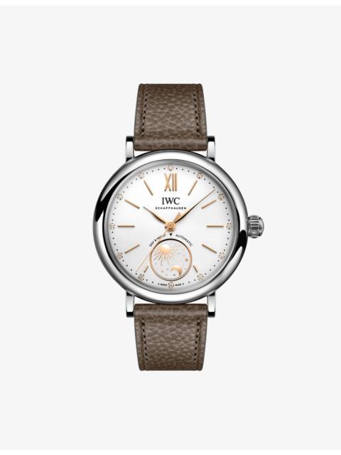 IWC Schaffhausen Portofino Day & Night 34mm Silver-Plated Stainless Steel and Leather Automatic Watch
