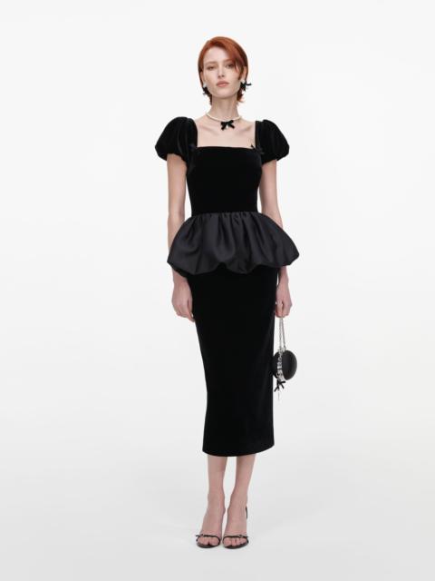 self-portrait Black Velvet Bubble Peplum Midi Dress