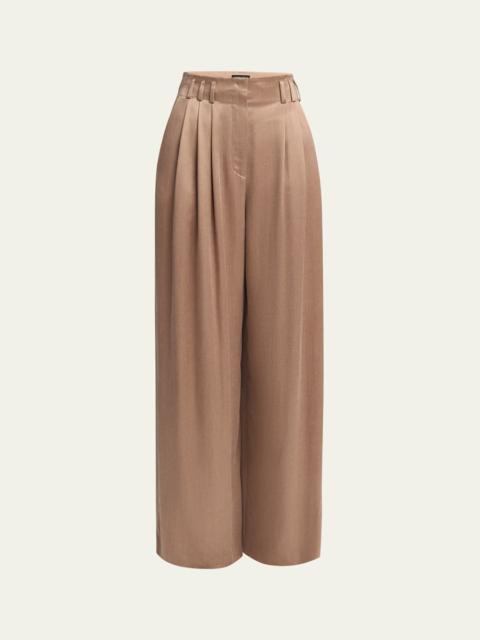 GIORGIO ARMANI Pleated Wide Leg Viscose-Blend Trousers