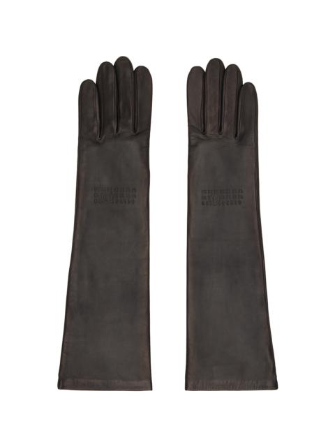 MM6 Maison Margiela Brown Agnelle Edition Mid-Length Leather Gloves