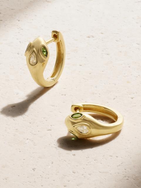 ANITA KO Snake 18-karat Gold, Emerald And Diamond Hoop Earrings