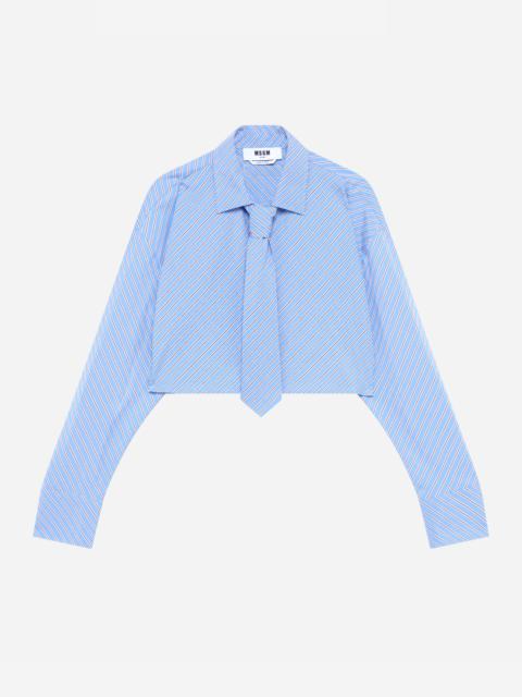 MSGM Striped poplin cropped shirt with tie