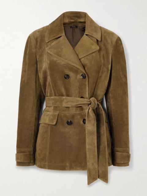 TOM FORD Belted double-breasted suede jacket Brown