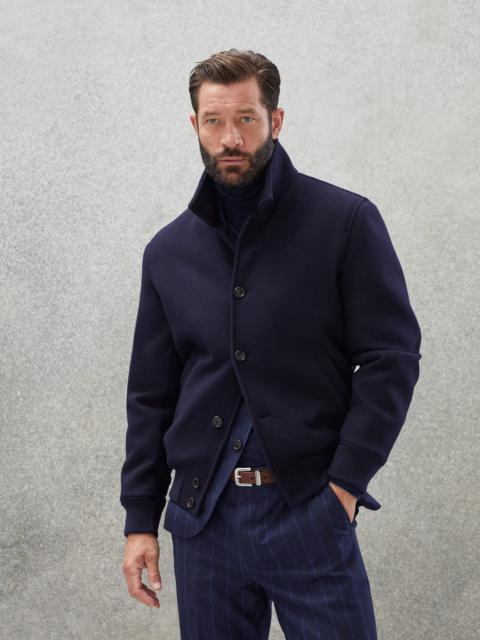 Virgin wool and cashmere double cloth outerwear jacket with shirt-style collar