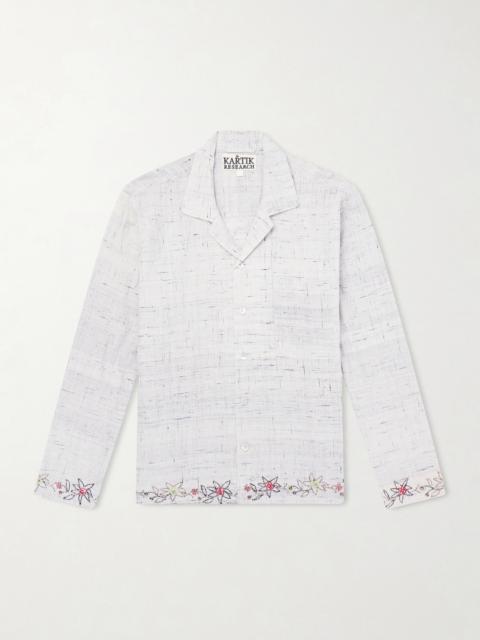 KARTIK RESEARCH Camp-Collar Bead-Embellished Embroidered Cotton-Voile Shirt