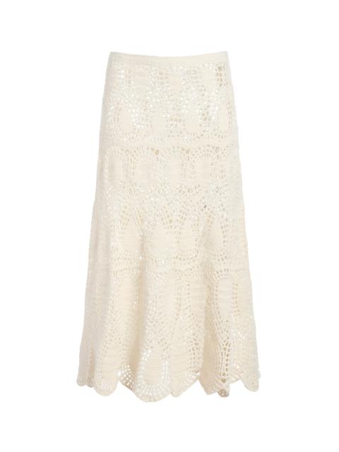 GABRIELA HEARST Cleo Crochet Skirt in Ivory Wool Cashmere
