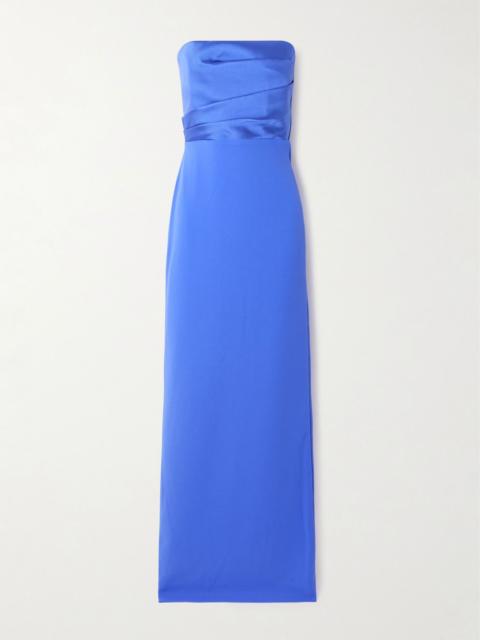 SOLACE LONDON Afra strapless gathered satin-twill and crepe gown Blue