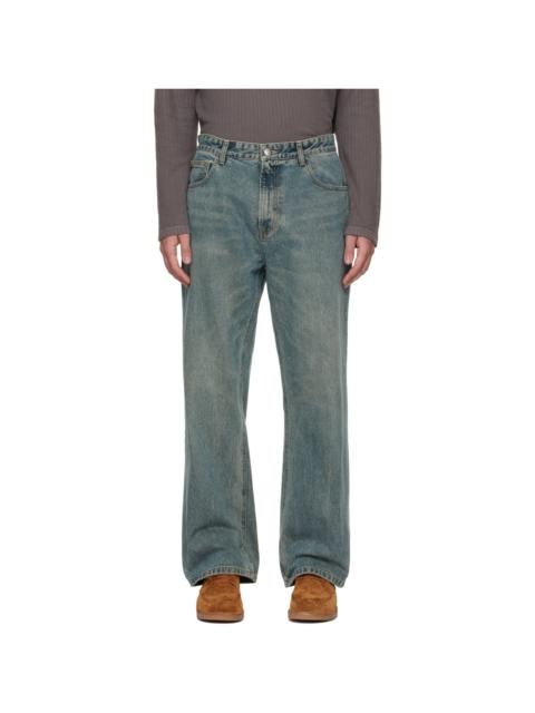 SOLID HOMME Blue Slim Bootcut Jeans