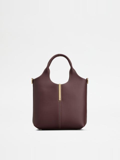 Tod's TOTE SHOPPING BAG IN LEATHER MINI - BURGUNDY