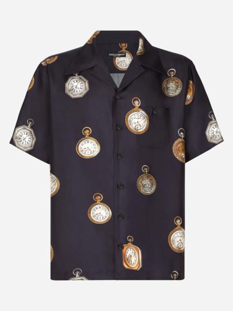 Dolce & Gabbana Silk twill Hawaiian shirt with watch print