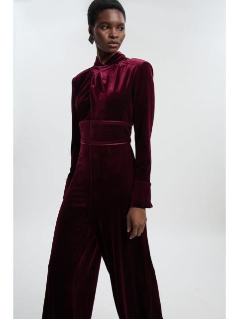 KAREN MILLEN Velvet Wrap Detail Woven Jumpsuit