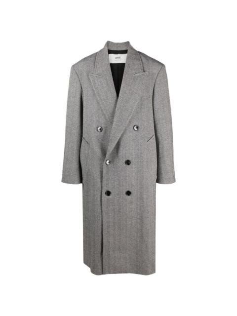 AMI Paris herringbone-pattern double-breasted coat