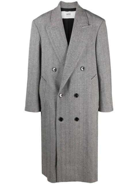 AMI Paris herringbone-pattern double-breasted coat