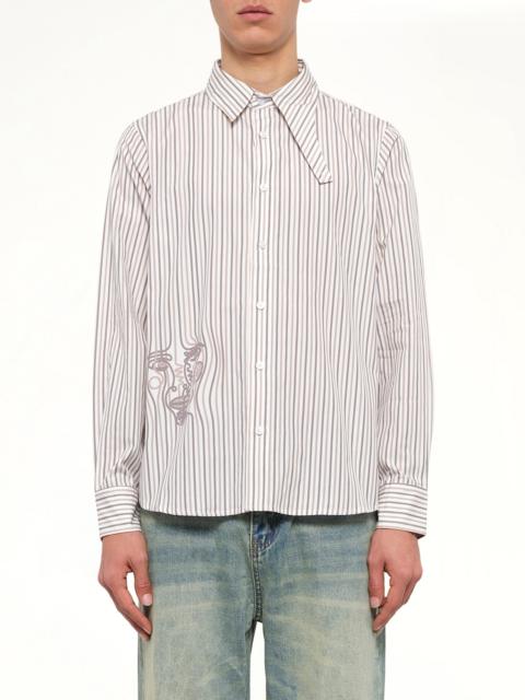 KidSuper Striped Face Button Up Shirt in White