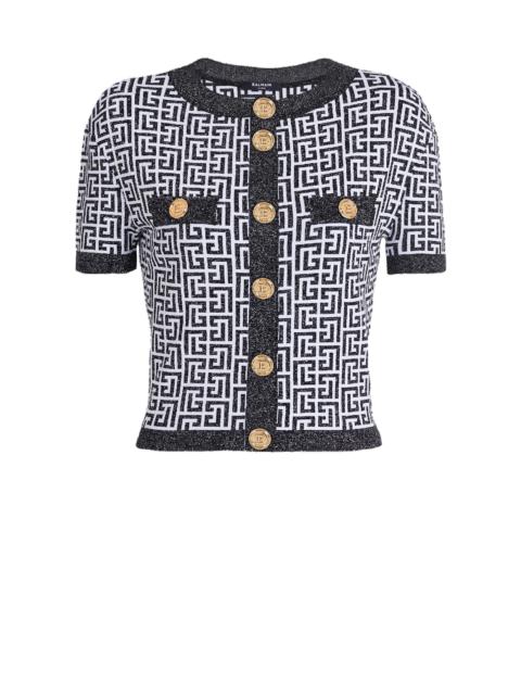 Balmain Cropped knit cardigan with Balmain monogram