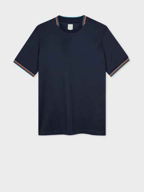 Paul Smith Navy Mercerised Cotton 'Signature Stripe' Trim T-Shirt