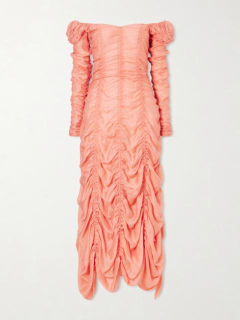 KHAITE Judith Draped Silk-blend Midi Dress