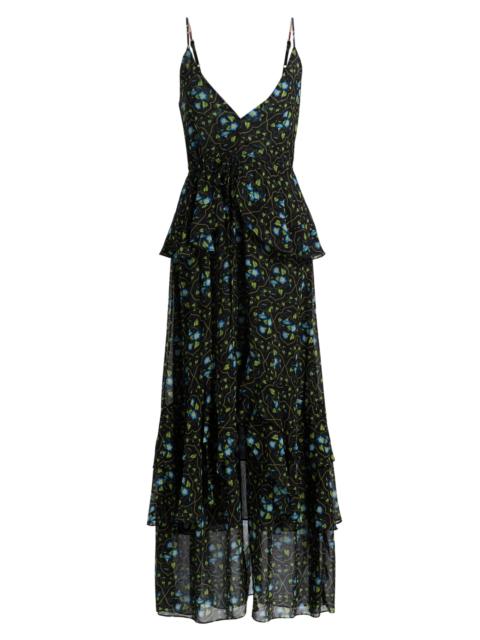 MISA Women's Linda Floral Chiffon Ruffle Maxi Dress - Morning Glory Lattice