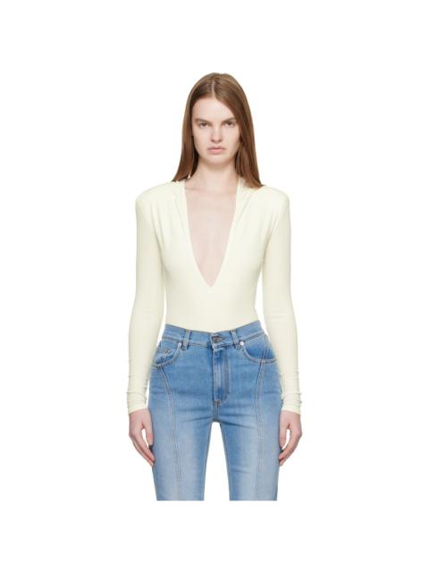 MUGLER Off-White Hooded V-Neck Bodysuit