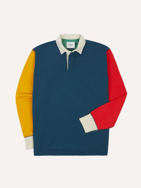 Drake's Navy, Yellow, Red and Green Colourblock Cotton Rugby Shirt