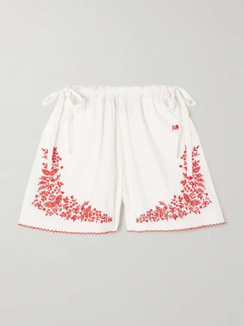 ALÉMAIS Hearts tie-detailed embroidered organic cotton-poplin shorts