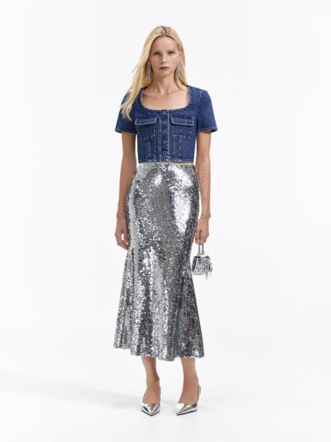 self-portrait Silver Sequin Maxi Skirt