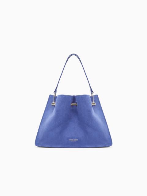 GIORGIO ARMANI SUEDE BAG WITH A METAL BAR AND LEATHER HANDLES