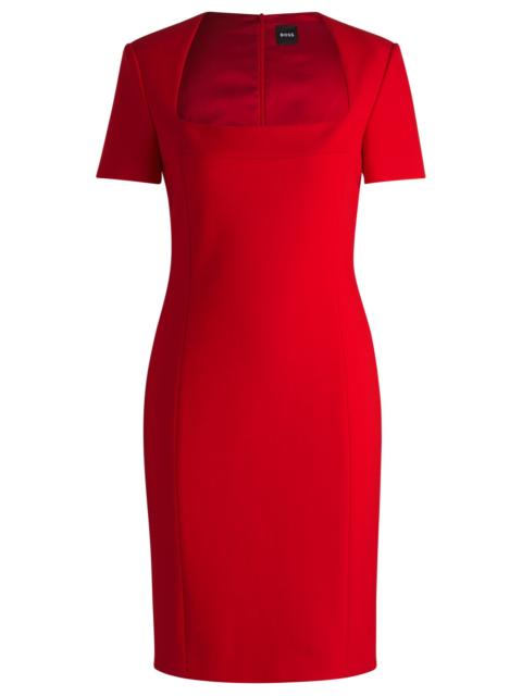 BOSS SQUARE-NECK SLIM-FIT DRESS IN STRETCH MATERIAL