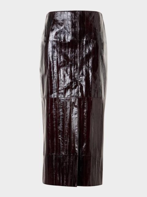AKRIS Lacquered Eel Leather Slit Midi Pencil Skirt