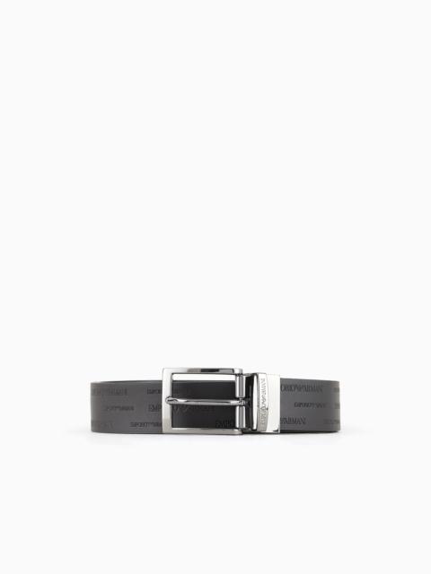 EMPORIO ARMANI Reversible leather belt with all-over embossed lettering