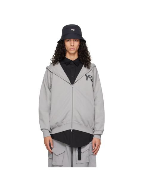 Y-3 Gray Printed-Logo Hoodie