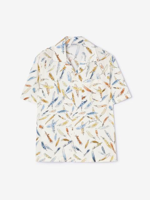 Burberry Relaxed Fit Feather Print Cotton Shirt