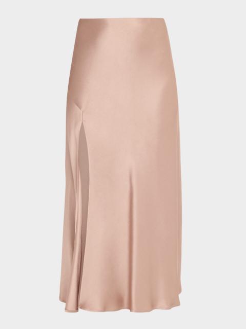LAPOINTE Satin Bias Slit Midi Skirt