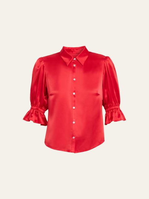 Cinq à Sept Fiona Silk Satin Short-Sleeve Top