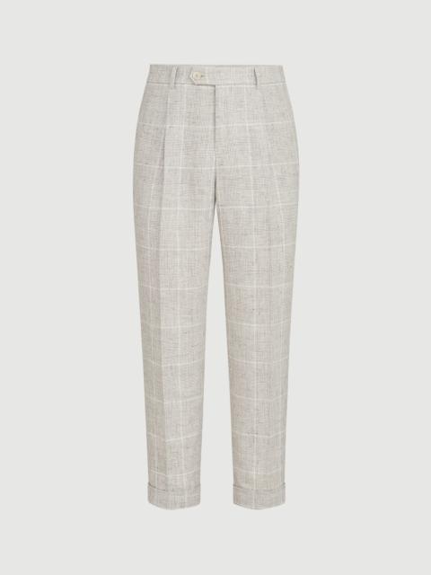 Brunello Cucinelli Linen Prince of Wales trousers with pleat
