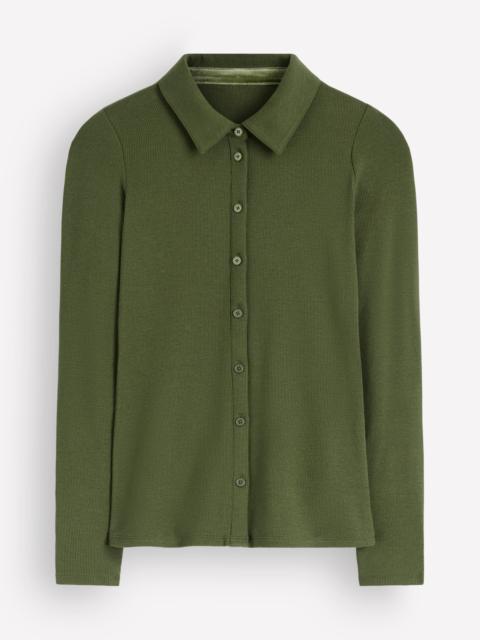 BODEN Jersey Velvet Ribbed Shirt-Forest Green