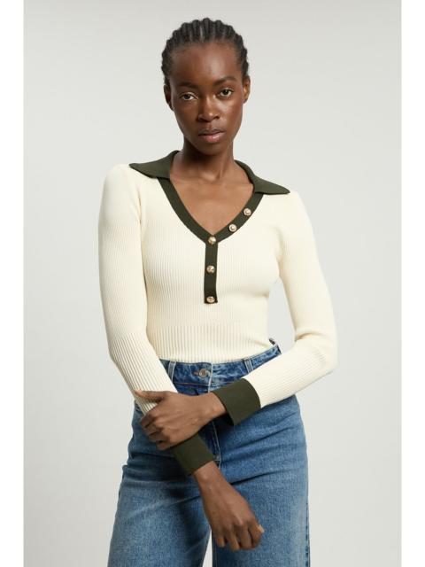 KAREN MILLEN Knit Rib With Contrast Hem Detail Collared Top