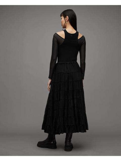 ALLSAINTS EVA ELASTICATED WAIST TIERED MAXI SKIRT