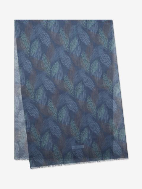 CORNELIANI Cotton and linen scarf in shades of blue