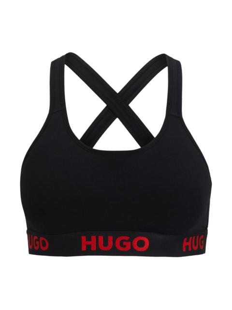 HUGO STRETCH-COTTON CROSS-BACK SPORTS BRA WITH LOGO BAND