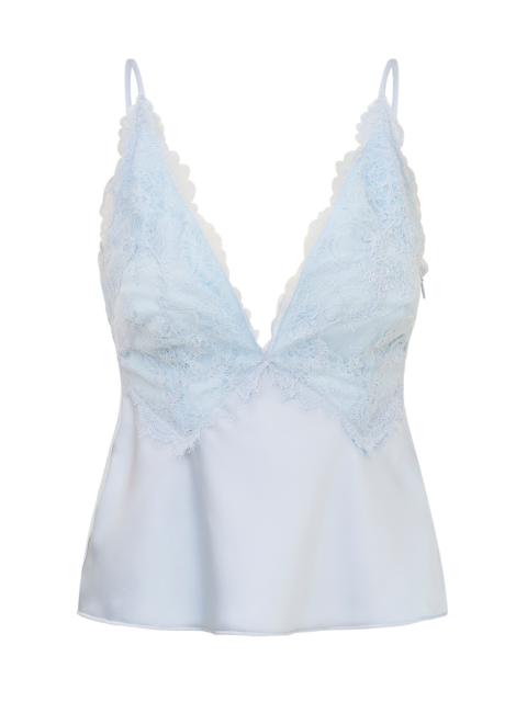 LoveShackFancy Elloryn Lace-Paneled Satin Tank Top light blue