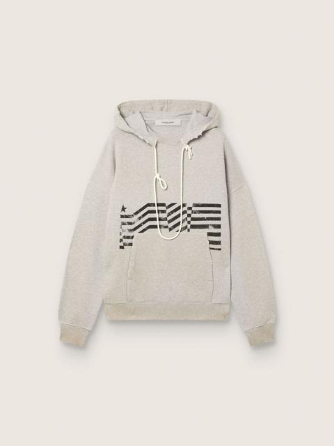 Golden Goose Unisex hooded sweatshirt in gray cotton with vintage flag print