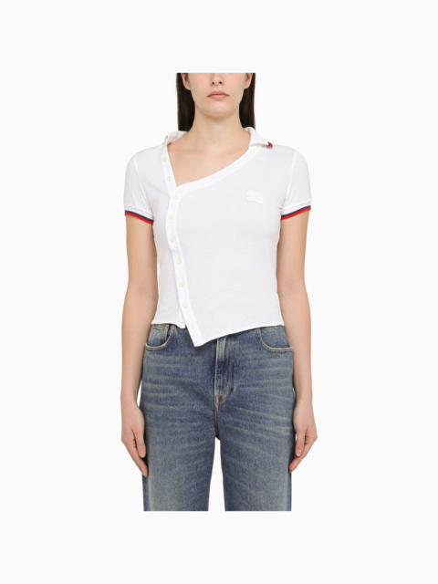 White cotton asymmetric polo shirt