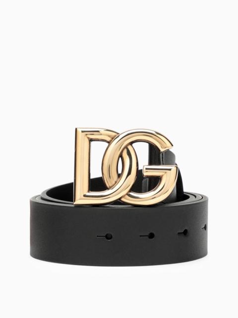 Dolce & Gabbana Black belt with rutenium DG plaque