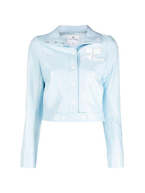 courrèges appliqué-logo cropped vinyl jacket
