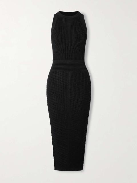 Balmain Cutout ribbed-knit halterneck midi dress Black
