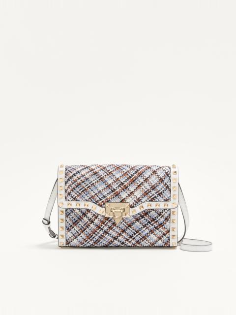 Valentino VALENTINO GARAVANI ROCKSTUD SMALL SHOULDER BAG IN WOVEN FABRIC